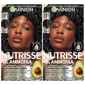 imageGarnier Nutrisse 0 Ammonia Glossy Curl Color Permanent Hair Dye for Curls Vegan Color For 100 Gray Coverage CurlProtecting Formula with Enhancing Oil CR1 Glossy Black Pack of 2