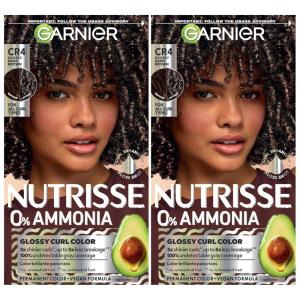 imageGarnier Nutrisse 0 Ammonia Glossy Curl Color Permanent Hair Dye for Curls Vegan Color For 100 Gray Coverage CurlProtecting Formula with Enhancing Oil CR4 Glossy Dark Brown Pack of 2